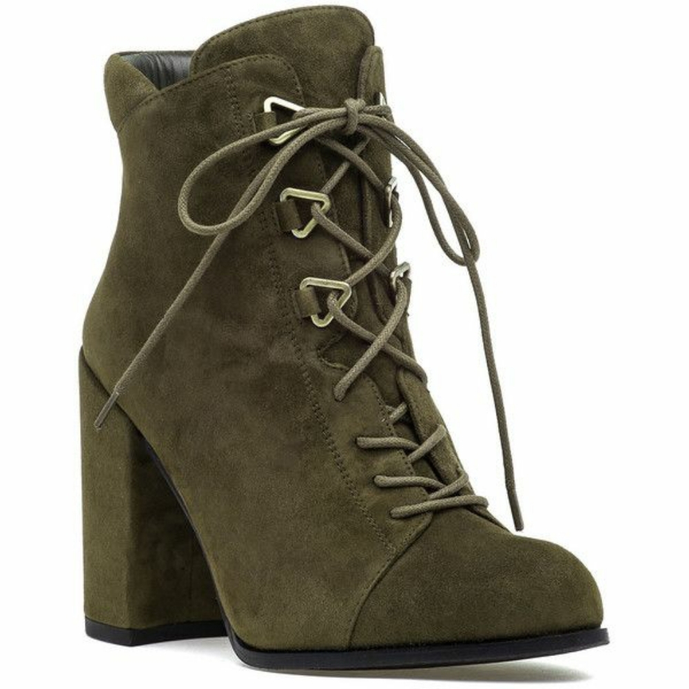 STUART WEITZMAN Getgo Lace-up Suede Booties In Olive Green 6.